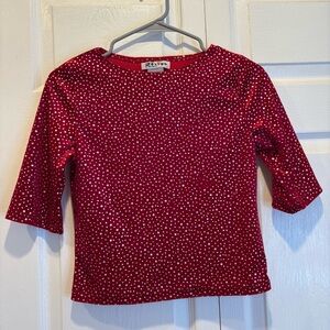 Vintage Red and Silver Polka Dot Velvet 3/4 Length Sleeve Shirt - Size Large